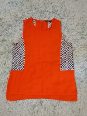 THML Orange Tank Top with Blue White Geo Side Panels
